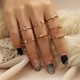 Set 7 inele - Golden lune, Visages, Auriu, Aliaj metalic
