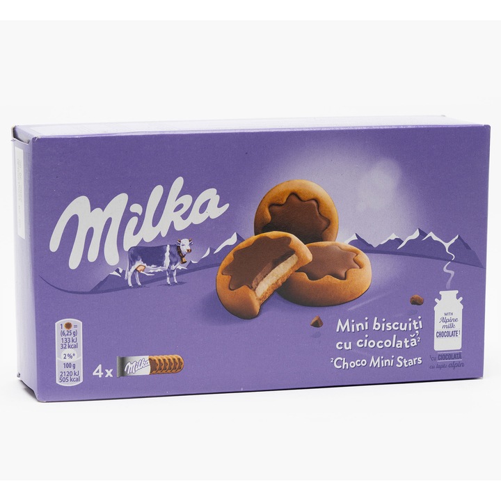 Biscuiti cu crema de lapte Choco Mini Stars 4 buc, Milka, 150g