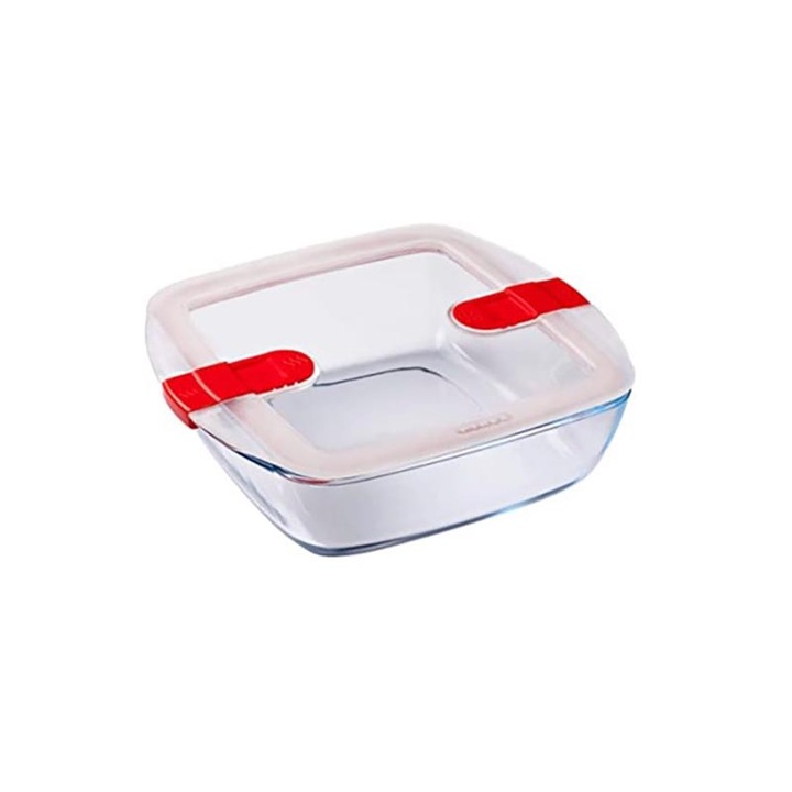 Съд за готвене PYREX COOK & HEAT, Правоъгълен, Боросиликатно стъкло, с капак, за микровълнова, 20 х 17 х 6 см