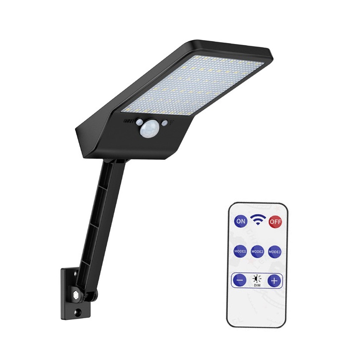 Corp de iluminat stradal cu LED, IP65, Telecomanda, 56 LED-uri, Senzor de miscare, Negru