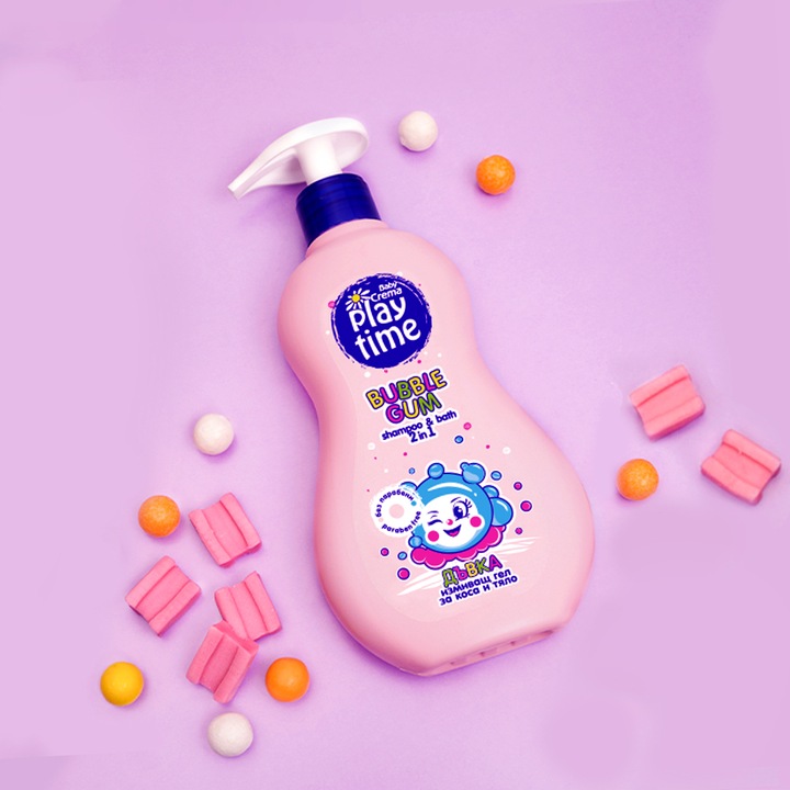 Детска измиваща емулсия за коса и тяло, Baby Crema Play Time, С аромат на дъвка, 400мл