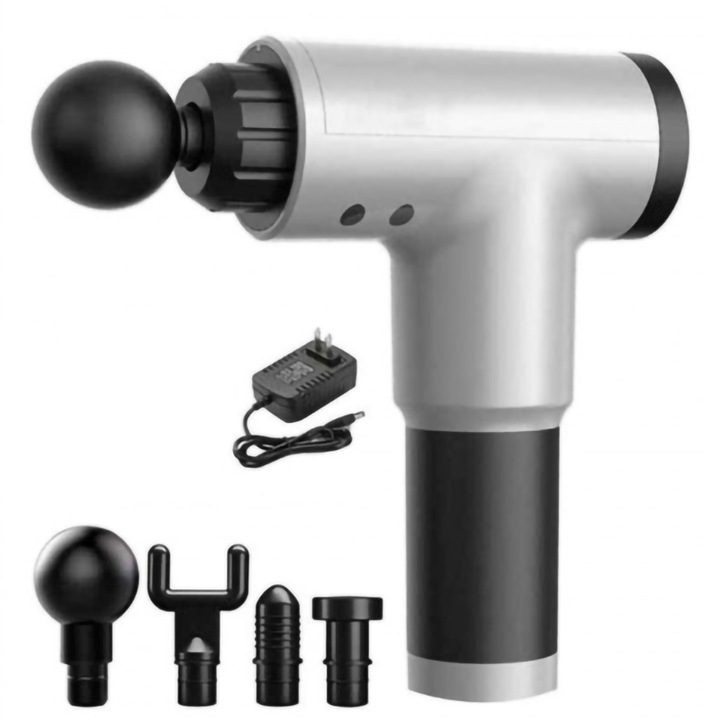 Безжичен масажор, с 5 различни глави, акумулаторна батерия, 6 часа, сребрист