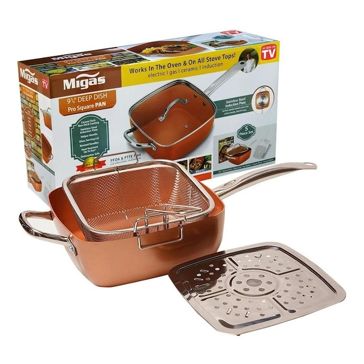Дълбок тиган с незалепващо покритие, Copper Chef Pan, 6 в 1