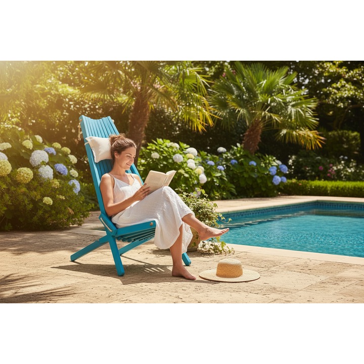 Scaun din Lemn Masiv, Handmade Ecologic cu Franghie Naturala, Design Scandinavian, Albastru