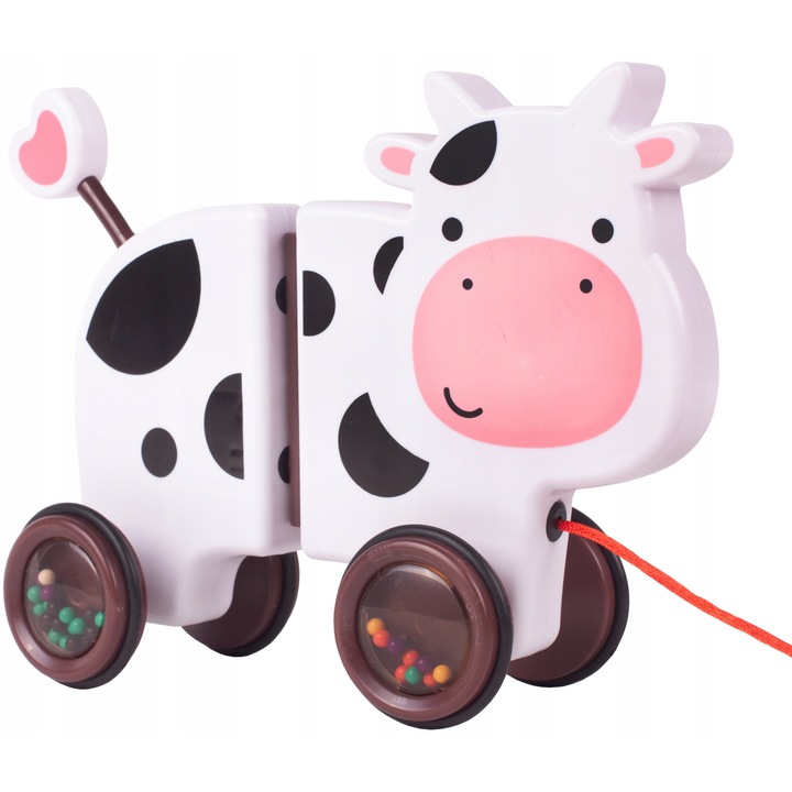 Interaktív játék Happy Cow idealSTORE, Mérete 18 x 19 x 9 cm, Kiváló minőségű műanyagból készült zsinórral felszerelve, Gumival körülvett kerekek, Tele labdákkal, Lehetőség 2 részre bontásra