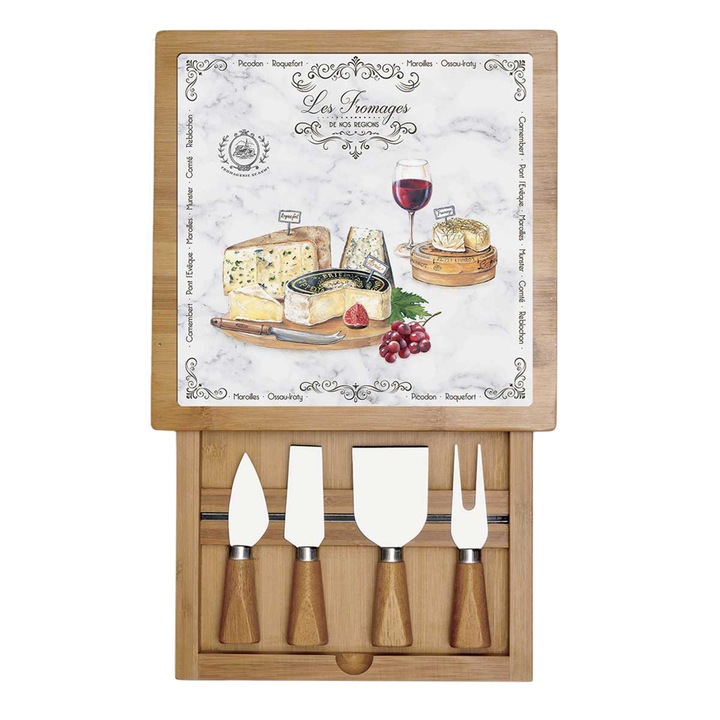 Set servire branzeturi, 6 piese, 25,5 x 25,5 cm, "Les Fromages" - Nuova R2S