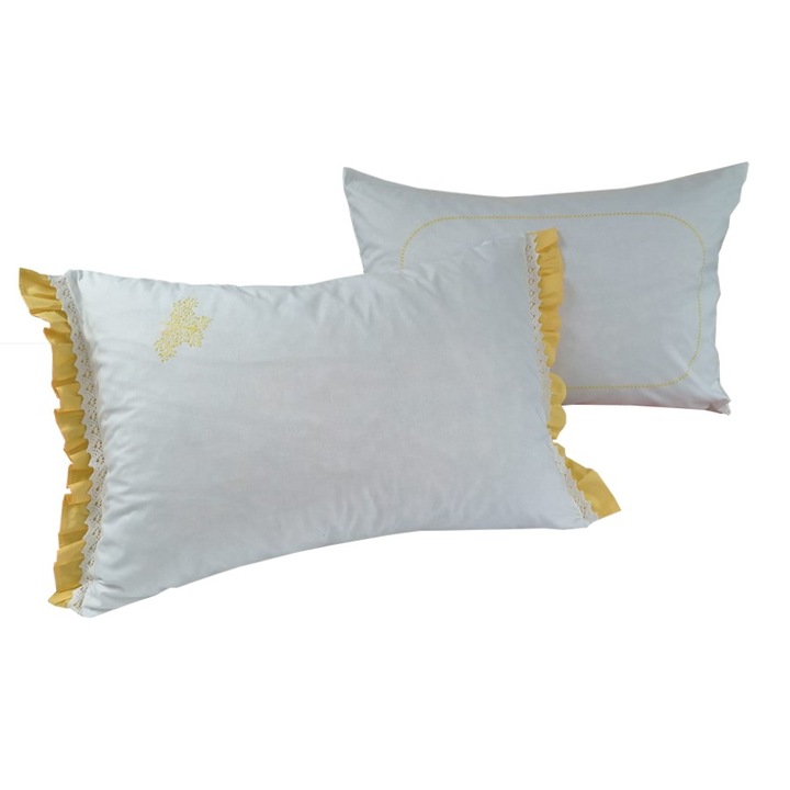 Комплект 4 калъфки за възглавница Casa Bucuriei, модел Joy, бяло/жълто, 100% памук, 50/70см