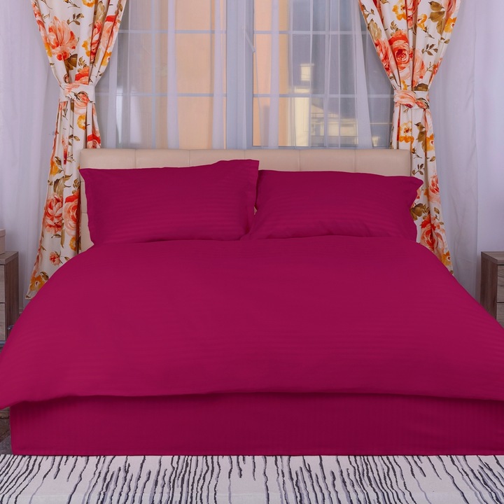 Lenjerie de pat din Damasc, Bordo, pentru pat dublu, 4 piese, Pucioasa, COM-DMSPBORDO