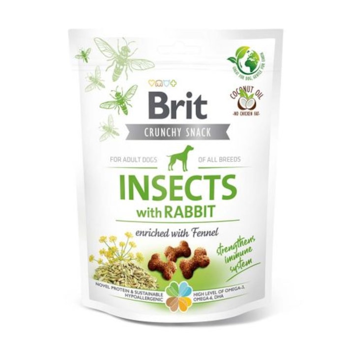 Recompense pentru caini, Brit Care Dog Crunchy Cracker Insects Rabbit with Fennel, 200 g