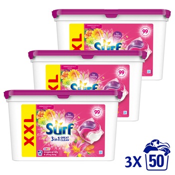 Capsule de spalat rufe SURF Tropical Lily & Ylang Ylang Trio, 3x50 spalari