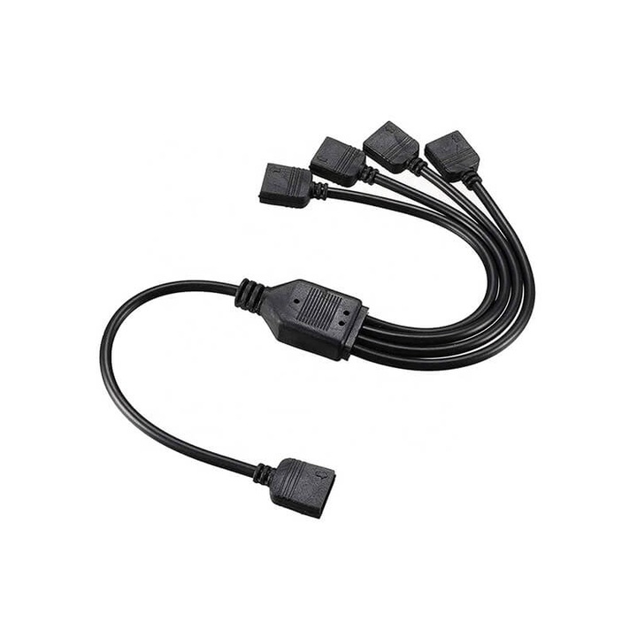 Cablu Splitter Adaptor Ventilatoare RGB, UpHere 53ARGB, 1 Intrare la 4 Iesiri, 3 Pini 5V, 25cm, Negru