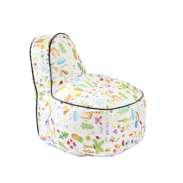 Fotoliu Pufrelax Mic, OK Junior, O Lume Colorata, Imprimat, pretabil si la exterior, umplut cu perle polistiren
