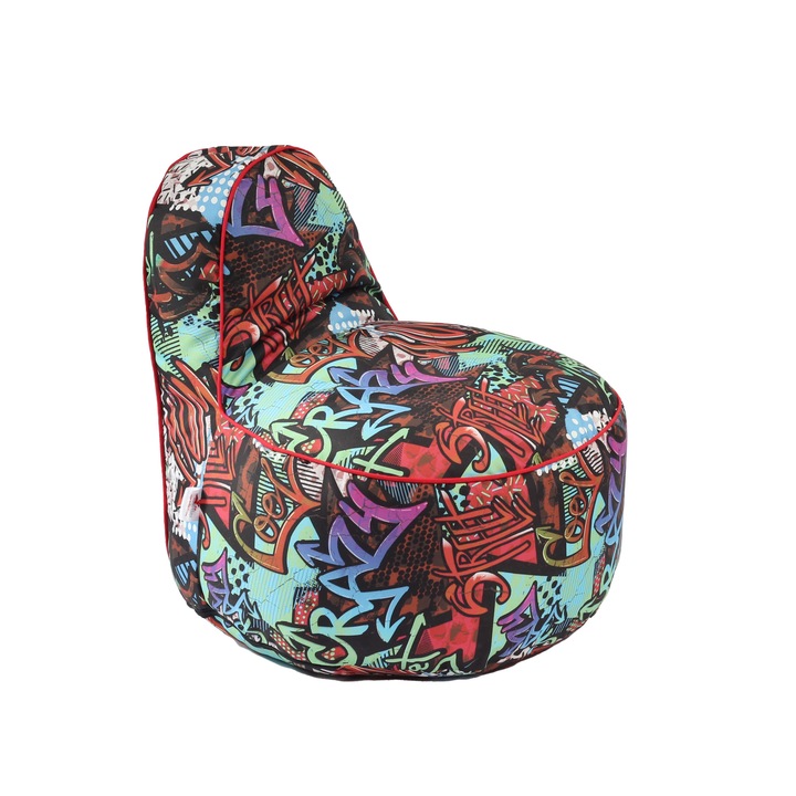 Fotoliu Pufrelax Mic, OK Junior, Street Art, Imprimat, pretabil si la exterior, umplut cu perle polistiren
