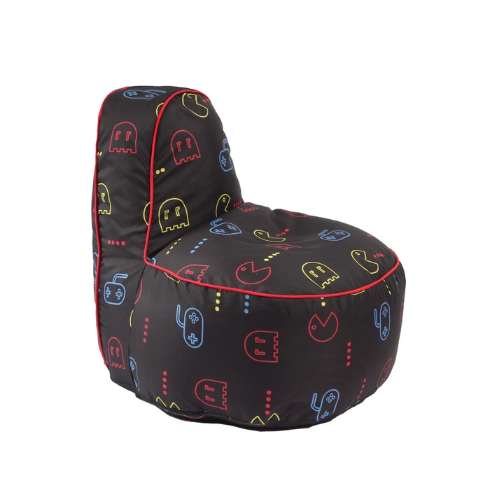 Fotoliu Pufrelax Mic, OK Junior, Game On, Imprimat, pretabil si la exterior, umplut cu perle polistiren