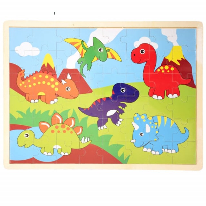 Pufo fa puzzle gyerekeknek, Happy Dino modell, 24 db, 40 x 30 cm