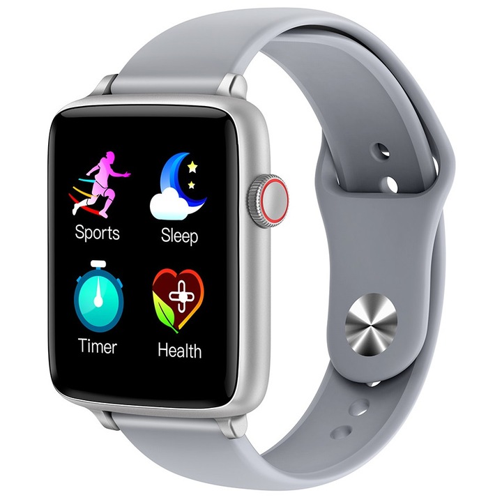 SmartWatch ISP LikeSmart KinectFiT, 1,54", SpO2 оксиметър, Известия за обаждания, социални мрежи, Мониторинг на сърдечна честота, кръвно налягане, Silicon Gray
