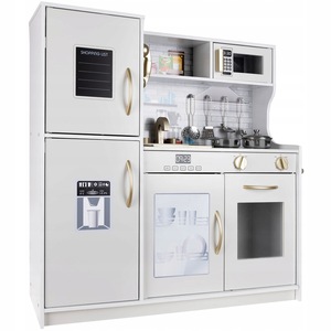 Bucatarie din lemn ecologic, margini ascutite "ISP Triple Kitchen ", 81 cm inaltime, frigider cu tabla de scris, accesorii incluse, White
