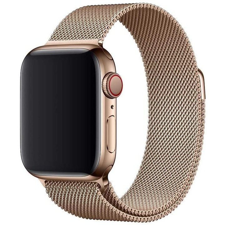 Szíj Apple Watchhoz, Milanese Loop, Kompatibilis Apple Watch 7/6/5/4/3/2, 42 / 44 / 45 mm, Rose Gold