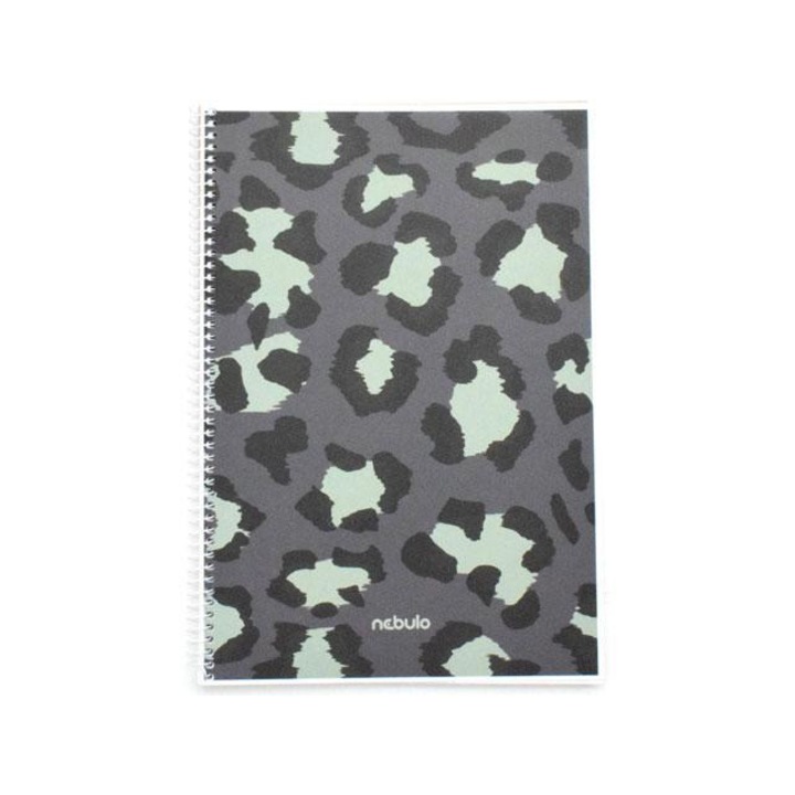 Nebulo: design spirálozott kockás füzet a4 70 lapos sötét szürke leopárd minta