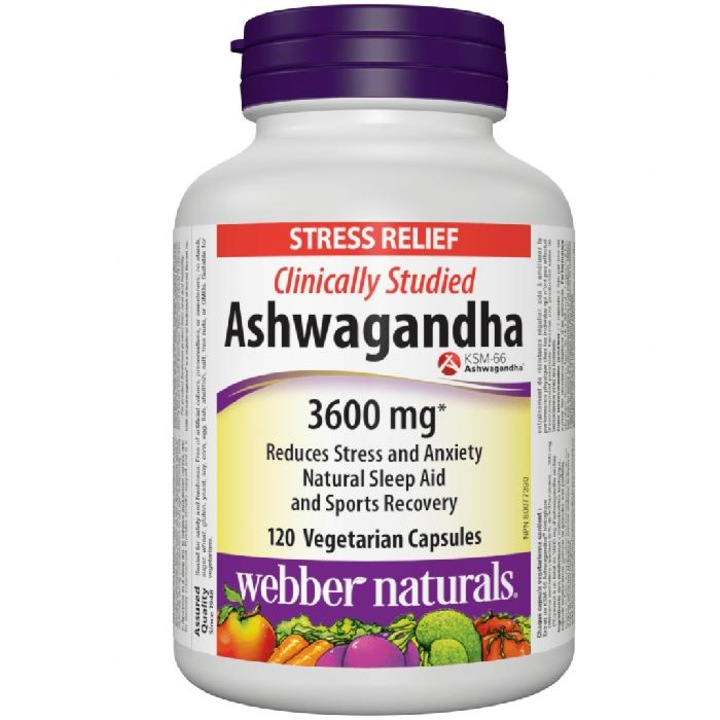 Хранителна добавка за контрол върху стреса WEBBER NATURALS, ASHWAGANDHA, 120 капсули