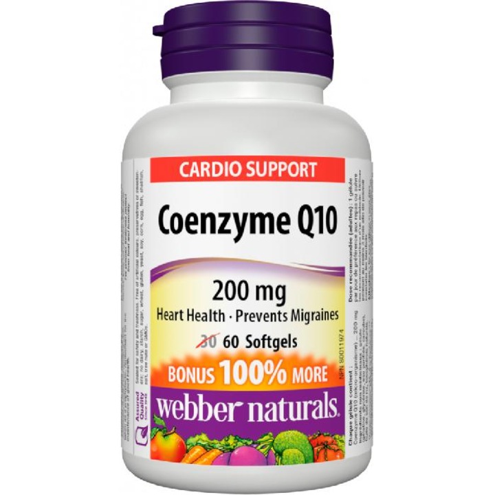 Хранителна добавка с Коензим за сърдечното здраве WEBBER NATURALS, COENZYME Q10 200mg, 60 капсули