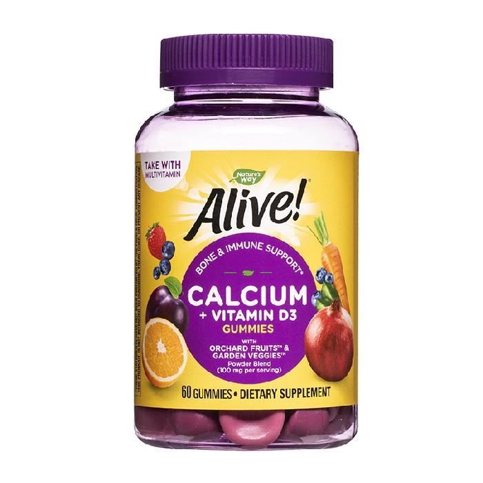 ХРанителна добавка, NATURES WAY, ALIVE CALCIUM + VITAMIN D3, 60 caps