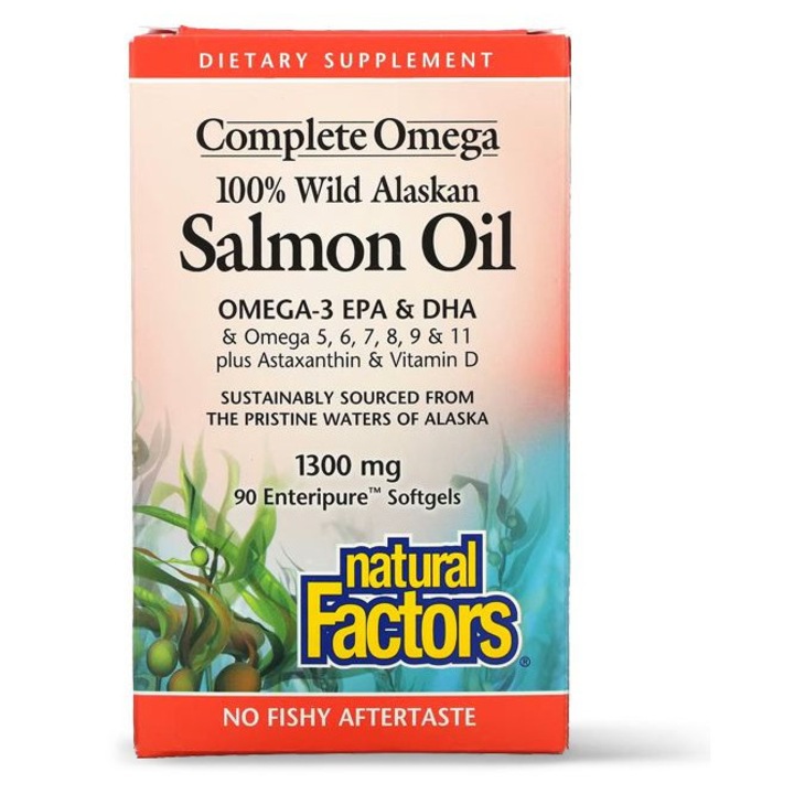 Wild Alaskan Salmon Oil Complete Omega, 1300 mg, 90Gelule moi, Sustinere pentru Sanatatea Cardiovasculara si Cognitiva, Natural Factors