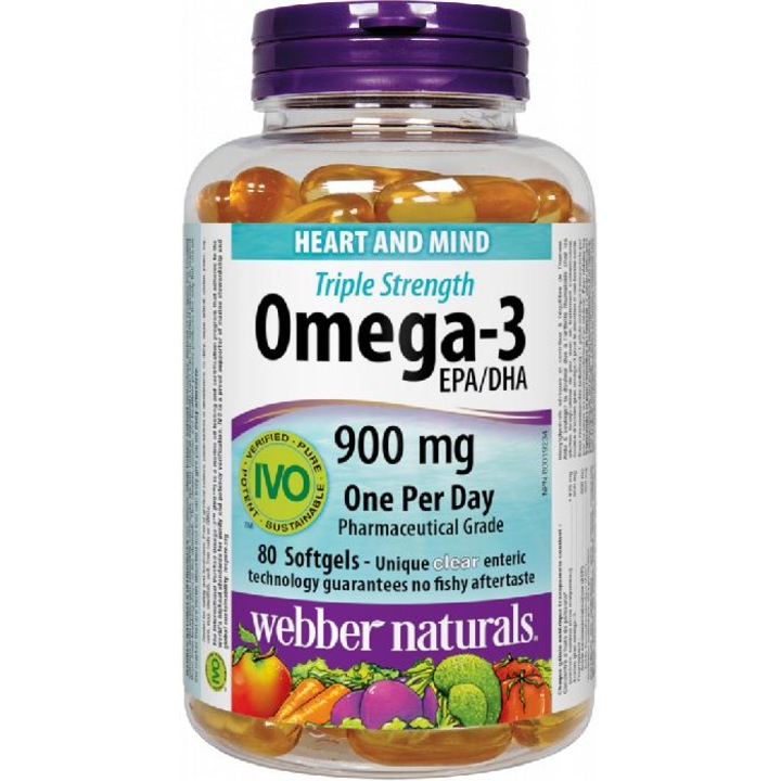 Хранителна добавка, Омега-3 мастни киселини, WEBBER NATURALS, TRIPLE STRENGTH Omega-3 EPA/DHA, 80 softgels