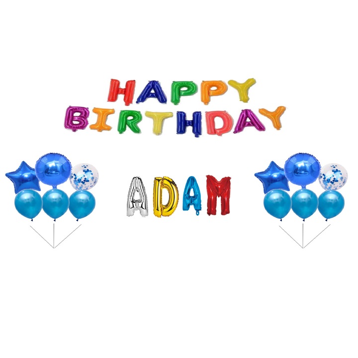 Boldog születésnapot Adam lufi készlet, tortafeltét, többszínű M2, 35 db