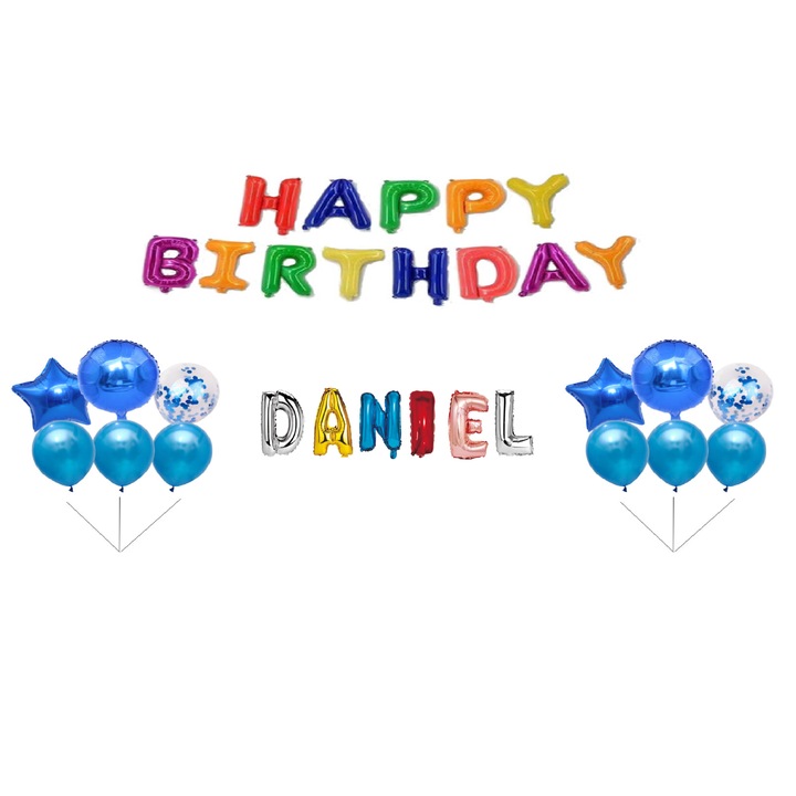 Happy Birthday Daniel Születésnapi lufi Szett, Tortadísz, Többszínű M2, 35 db