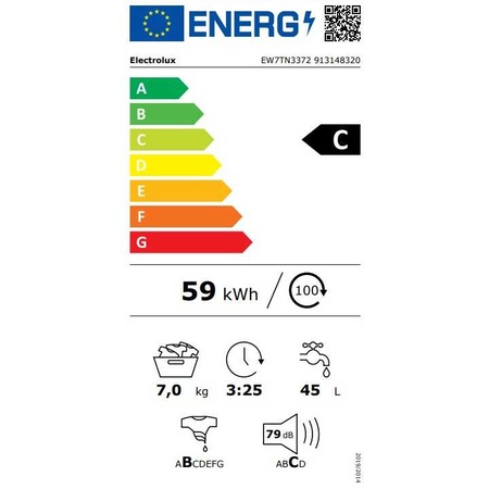 Пералня с вертикално зареждане Electrolux EW7TN3372, 7 kg, 1200 rpm, Клас C, SteamCare с EcoSpray, SensiCare, Инверторен мотор с постоянен магнит, SoftOpening, Бял