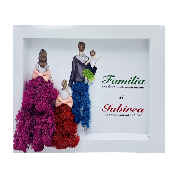 Tablou cu licheni in rama, Eventissimi, Personalizabil, Multicolor, Familie19 x 24 cm