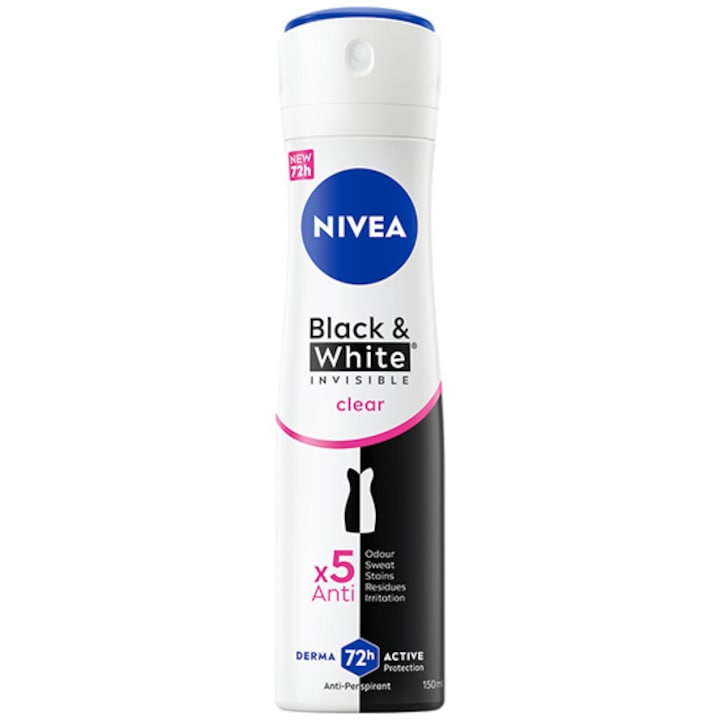 Deodorant spray NIVEA Invisible Black & White Clear pentru femei, 150 ml
