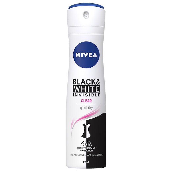 Deodorant spray Nivea Deo feminin Invisible for Black&White Clear, 150 ml