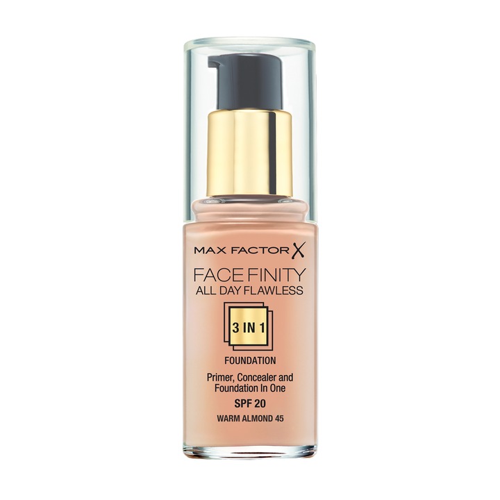 Fond de ten Max Factor Facefinity All Day Flawless 3-in-1 045 Warm Almond SPF 20, 30 ml