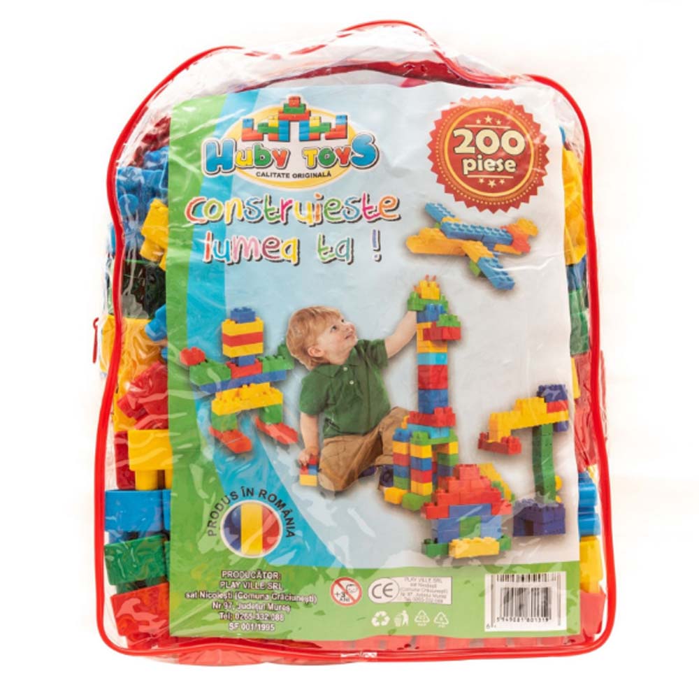 Cuburi de constructie din plastic, multicolore, in rucsac, 200 piese ...