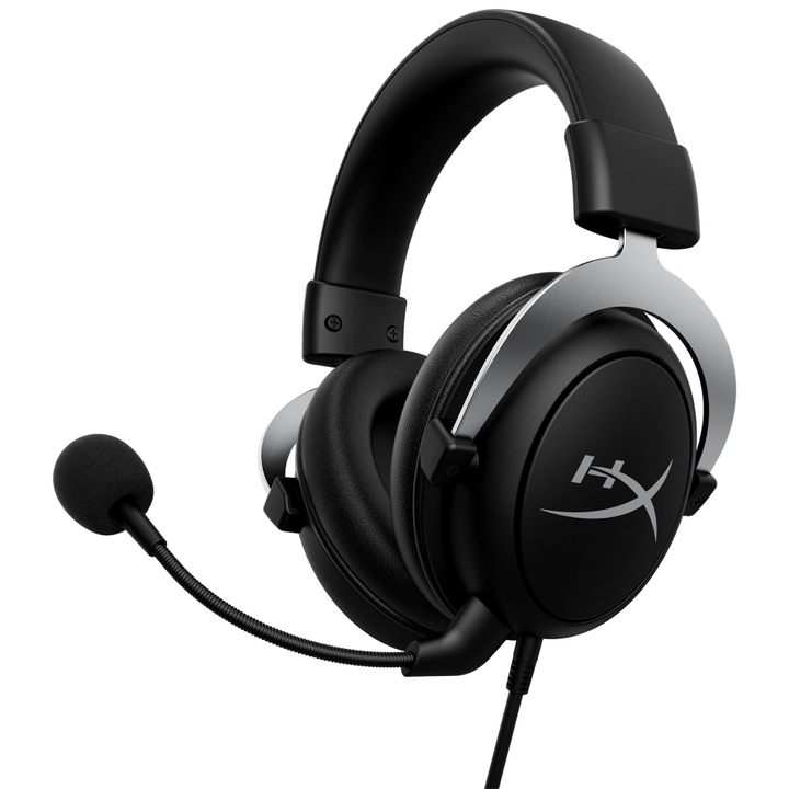Casti gaming HyperX CloudX, licenta oficiala Xbox, drivere 53mm, cadru din aluminiu, microfon detasabil cu noise cancelling, cupe cu spuma cu memorie, Xbox Series S/X, negru/argintiu