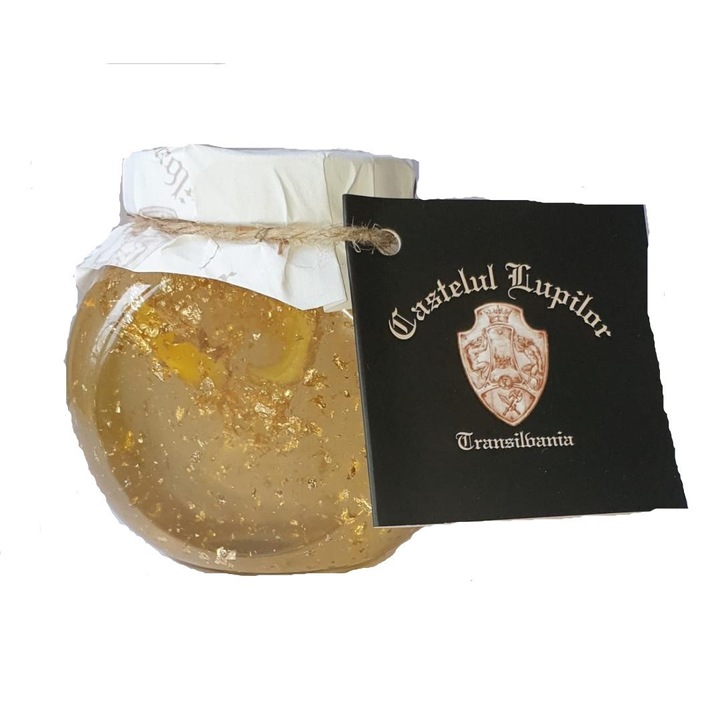 Mierea Zeilor, miere poliflora cu ghimbir si aur comestibil de 23 carate, 250g
