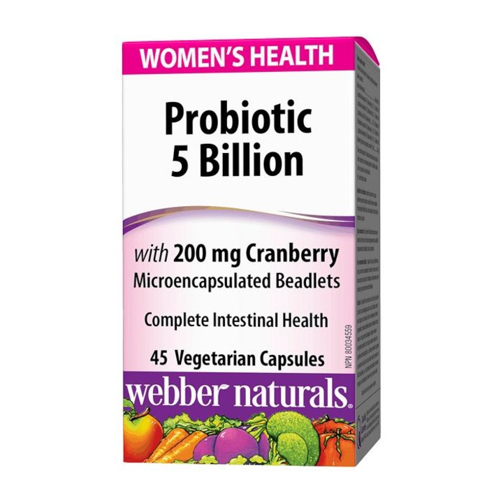 Хранителна добавка, Пробиотик за жени 5щама+ Червена боровинка, WEBBER NATURALS, WOMEN`S HEALTH PROBIOTIC 5BILION, 45 caps