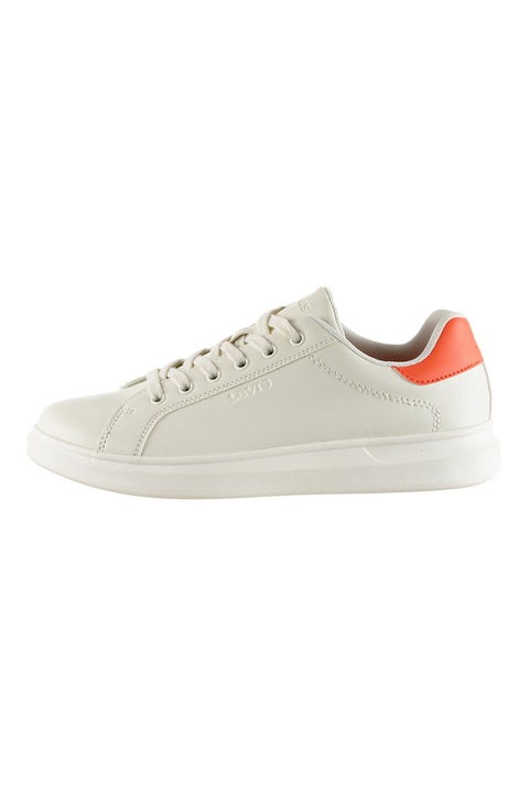 Levi's, Pantofi sport de piele ecologica cu logo stantat, Oranj mandarina, Alb prafuit, 6.5