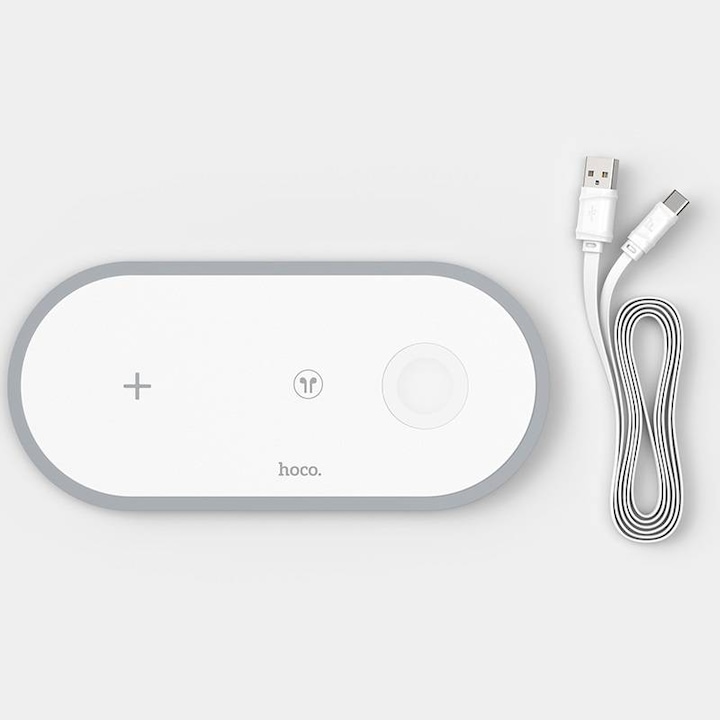 Incarcator wireless Qi 3in1 CW24, Hoco, Plastic/Silicon, 5-9V, 5-10W, 200x92x10 mm, Alb