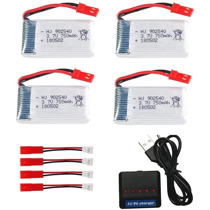 Set 4 Baterii 3.7V 750mAh Rc Drones MJX X300C X400 X800