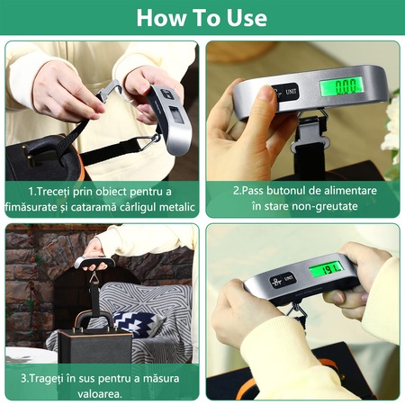 Cantar electronic bagaje, ABS, Afisaj LCD, Capacitate 50 kg, Argintiu