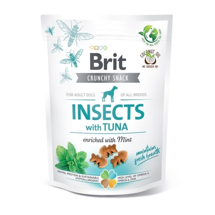 Recompense pentru caini, Brit Care Crunchy Cracker Insects with Tuna with Mint, 200 g