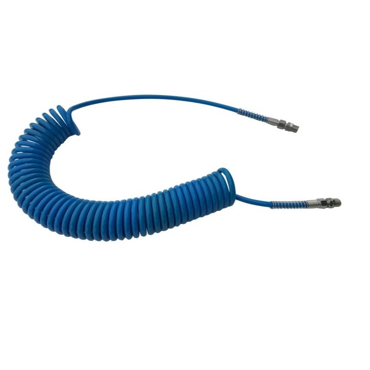 Furtun pneumatic spiralat din poliuretan 6x4 mm cu coada 40 cm, lungime 6 m echipat cu conexiune filet exterior 1/4 pentru uz industrial