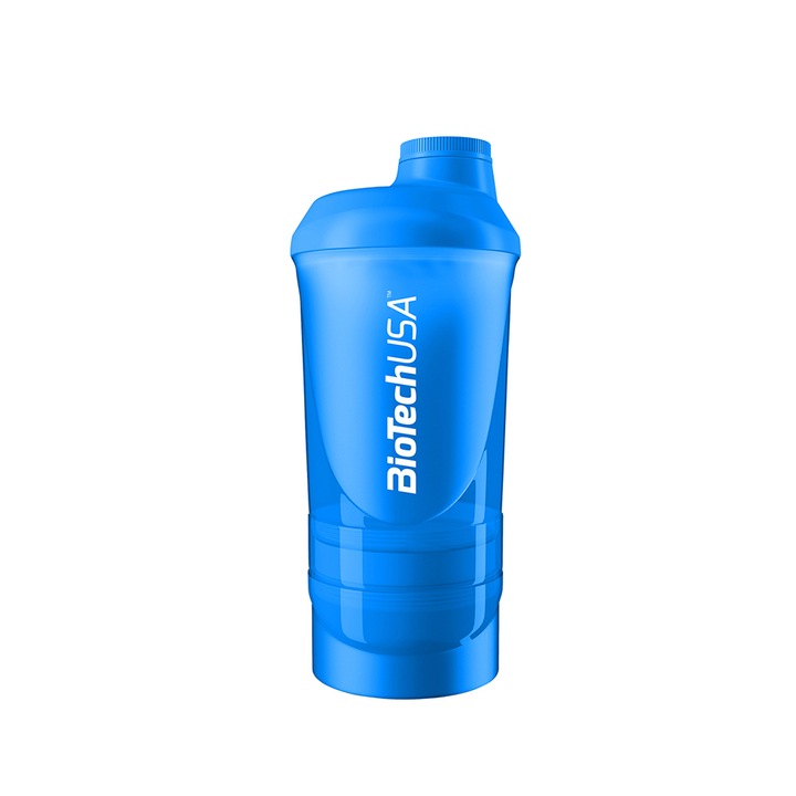 Shaker Ideal Pentru Prepararea Suplimentelor Nutritive Sub Forma De Pudra, Biotech Usa, Wave Shocking Blue, 600ml (+200ml+150ml)
