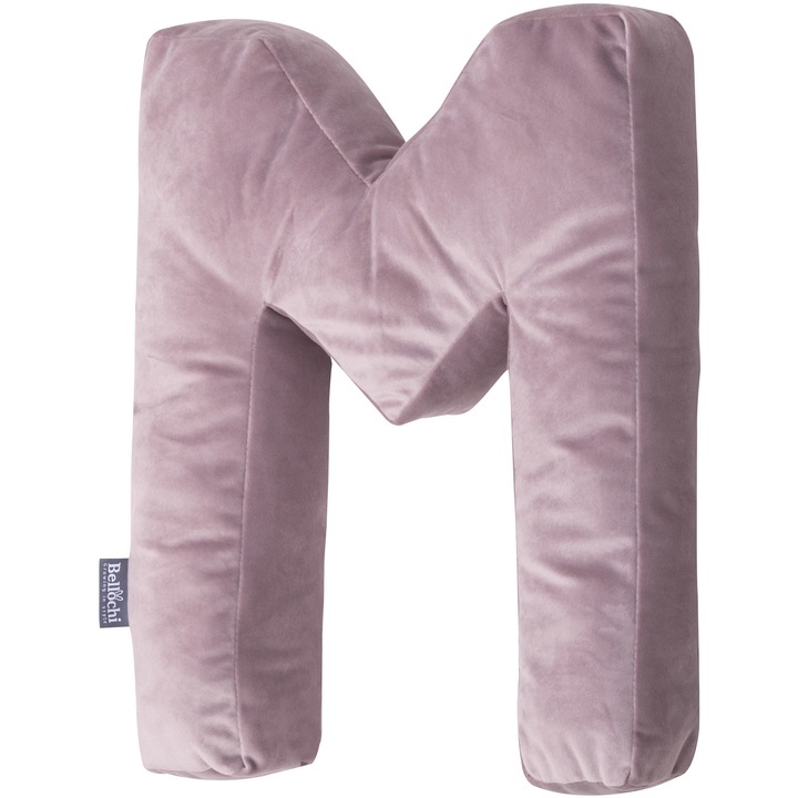 Perna decorativa in forma de litera M, Bellochi, catifea, roz, 42 cm, roz pudra