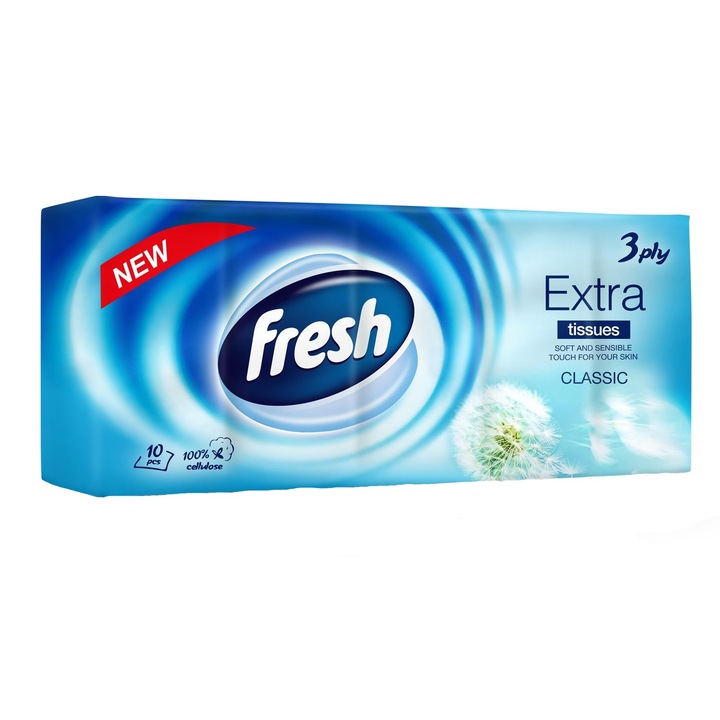 Комплект носни кърпички Fresh Classic, 3 слоя, 10 опаковки, 100 бр.