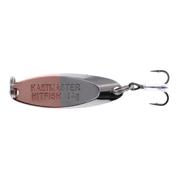 Lingurita oscilanta tip pilker Hitfish Kastmaster 5.1cm, 14gr, 06 Nickel/Cooper, pentru pescuitul la avat, biban sau pastrav