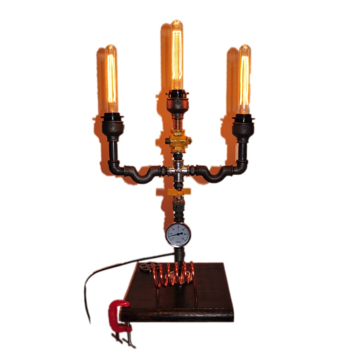 Lampa sfesnic suport de lemn 3x40 W, 38X25X52 cm, steampunk